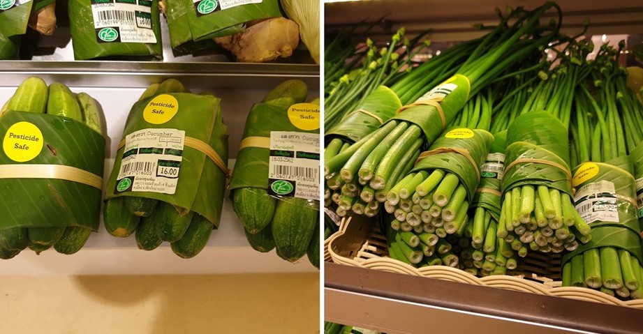 Supermercado tailandés envuelve la comida en hojas de plátano en lugar de plástico 
