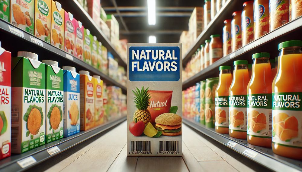 Un pasillo de supermercado con productos que contienen sabores naturales en sus etiquetas