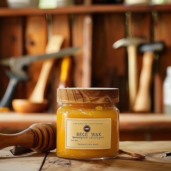 cera de abeja para madera en frasco de vidrio