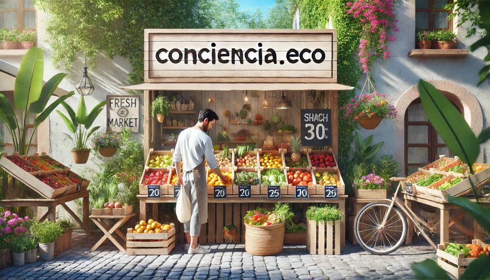 Persona comprando productos frescos en un mercado local con frutas y verduras coloridas