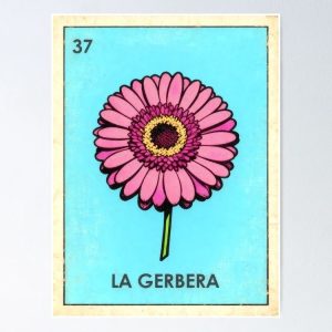 poster gerbera daisy pink flower loteria mexicana